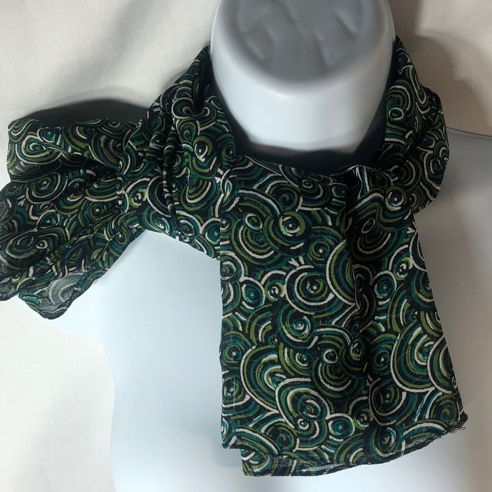 Silky Banjara Green Swirl Print Rayon Scarf , (66”x 12 3/4”) Rectangle